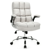Gymax High Back Big & Tall Office Chair Adjustable Swivel w/Flip-up Arm Beige