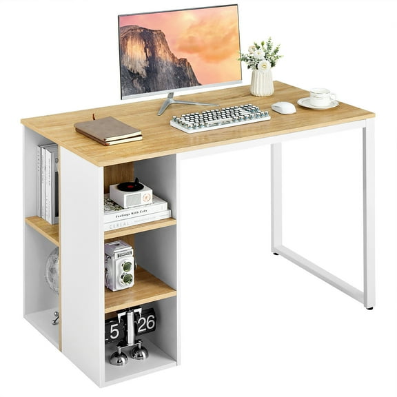 Gymax Home Office Computer Desk Laptop Table Writing Workstation w/ 5 Cubbies Natural