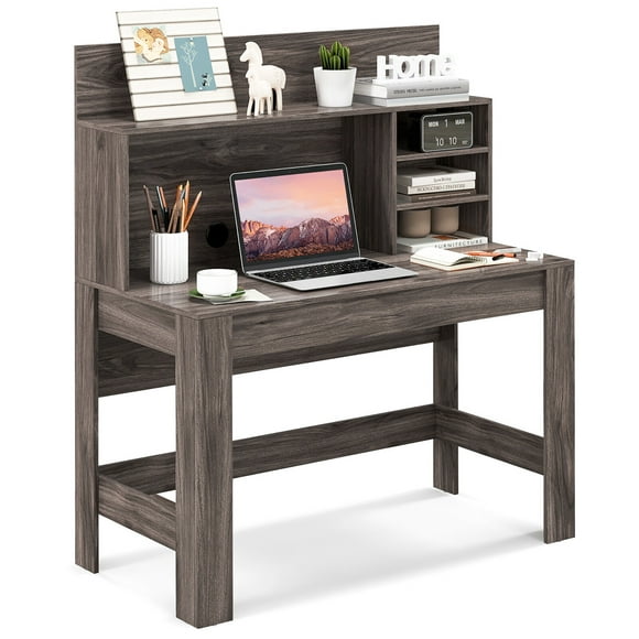 Gymax Home Office Computer Desk Study Table Writing Workstation Hutch Cable Hole Oak