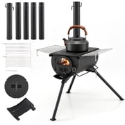 Gymax Hot Tent Stove Portable Wood Burning Camping Stove w/ Chimney Pipes Black