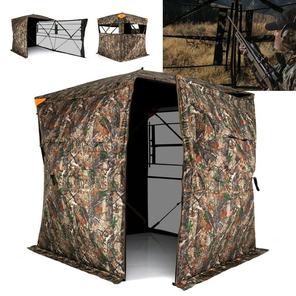 Gymax Hunting Blind 270 Degree Silent See-Through w/90 Degree Full-Open Swing Door Sliding Windows