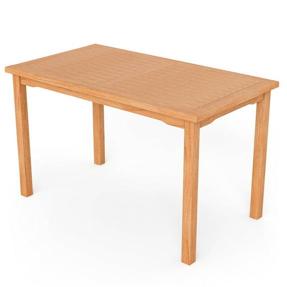 Gymax Indonesia Teak Wood Patio Rectangle Dining Table w/ Slatted Tabletop for 6 Person