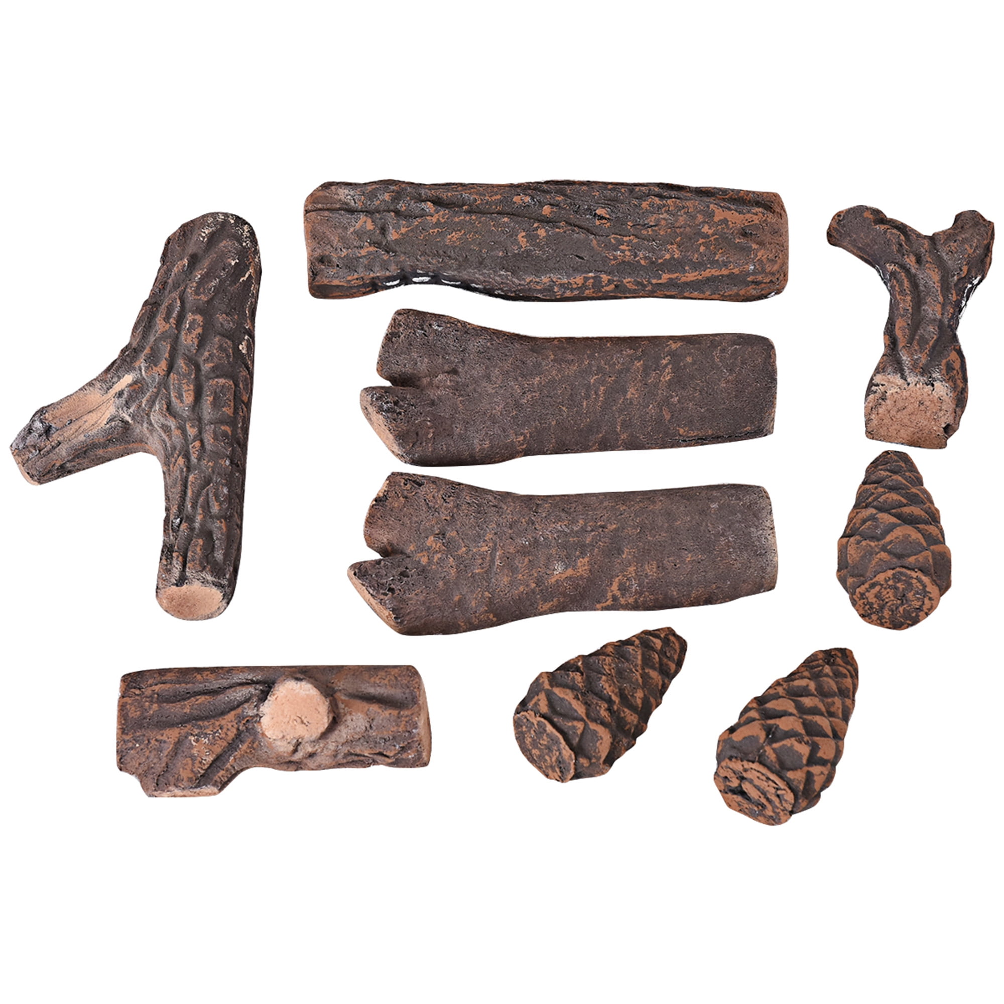 Gymax Indoor Outdoor 9 Pieces Gas Fireplace Log Set Ceramic Wood Logs