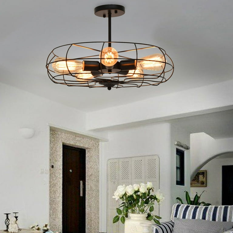 Gymax Industrial Vintage Flush Mount Ceiling Light Metal Hanging
