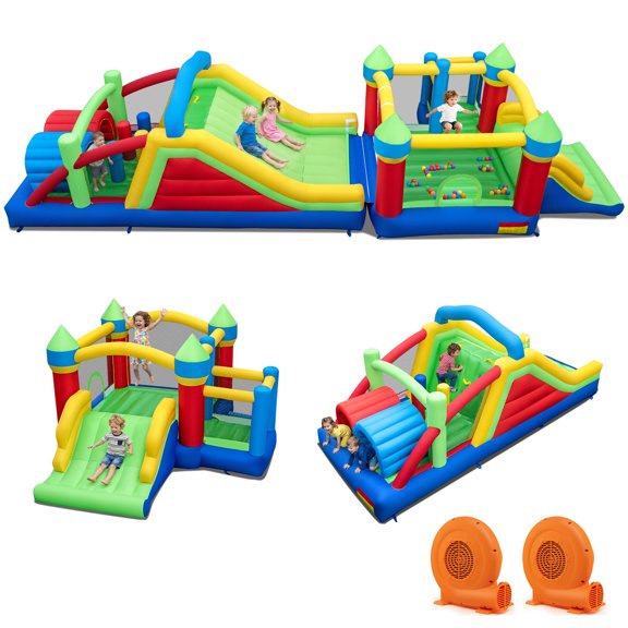 Gymax Inflatable Bounce Castle w/Jumping House Ocean Balls Dual Slides 750W Blower