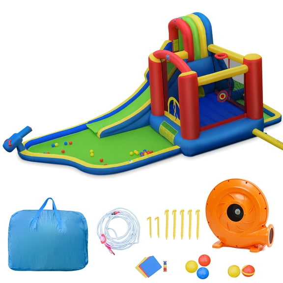 Gymax Inflatable Bounce House Slide Splash Pool Climbing Wall Park w/ Blower