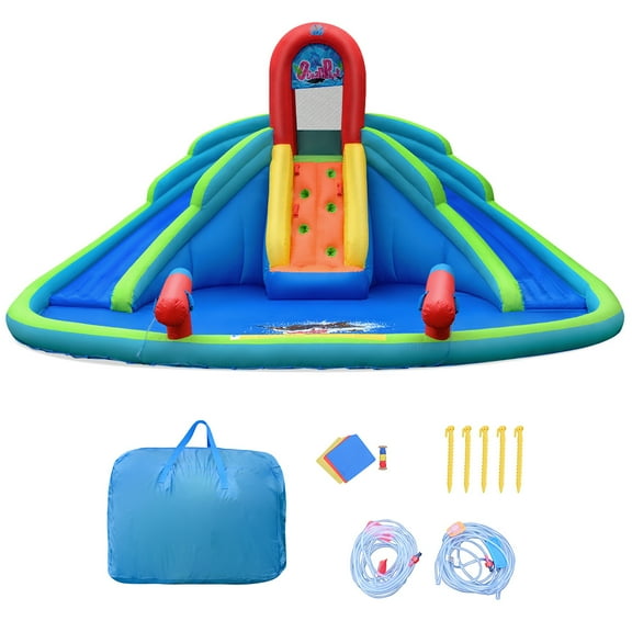 Gymax Inflatable Bounce House Water Park w/ Splash Pool Dual Slides Climbing Wall