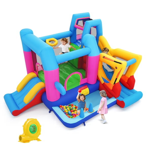 Gymax Inflatable Bounce House w/Slides Jumping Area Ball Pit Climbing Wall 780W Blower