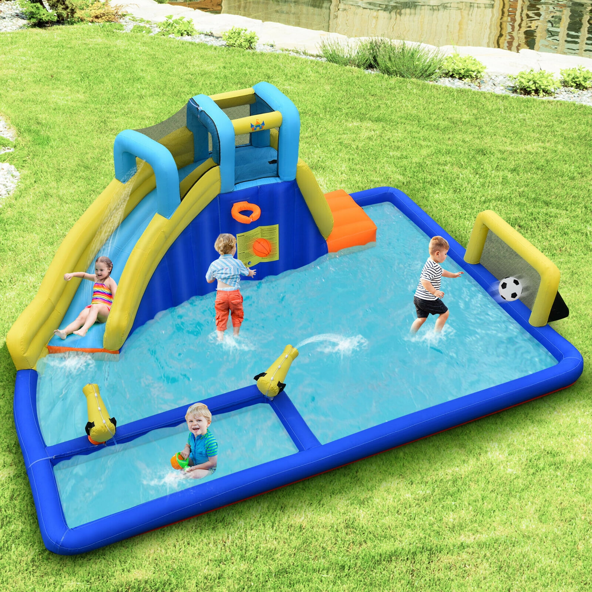 Gymax Inflatable Climbing Wall Water Slide Bounce House without