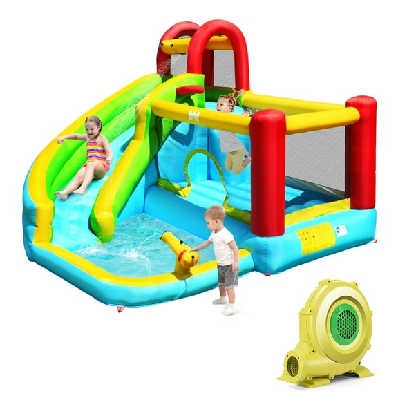 Gymax Inflatable Kids Water Slide Jumper Bounce House Splash Water Pool W/ 735W Blower
