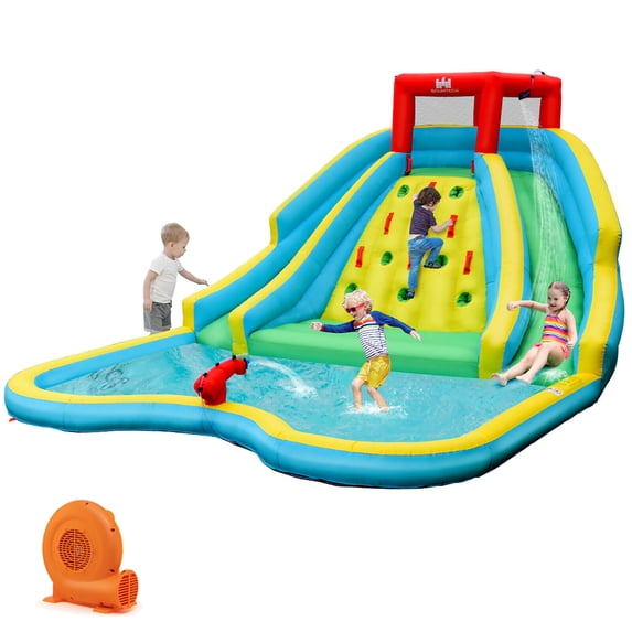 Gymax Inflatable Mighty Water Park Bouncy Splash Pool Climbing Wall ...