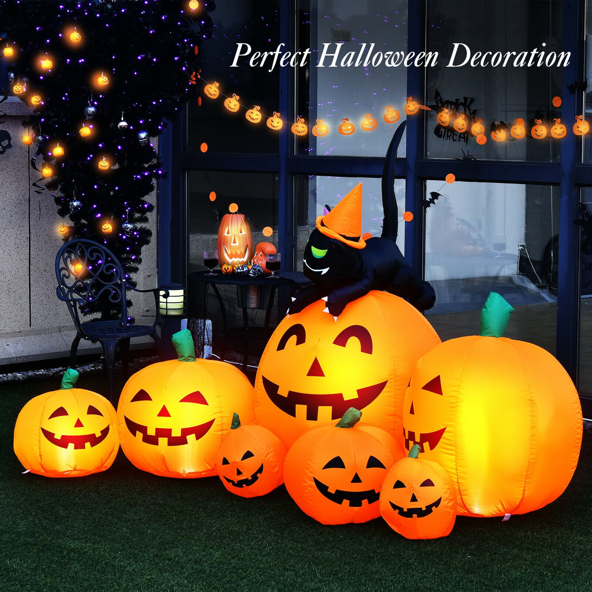 Pumkin Inflatable Gymax Outdoor Inflatable Pumpkin Combo Halloween Decoration, 7.5ft with ...