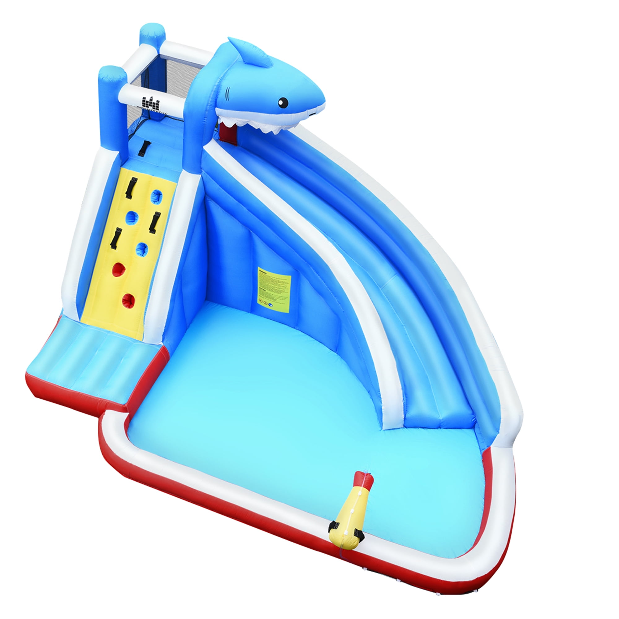 Gymax Inflatable Water Park Bounce House Slide Shark w/ Climbing Wall Splash Pool