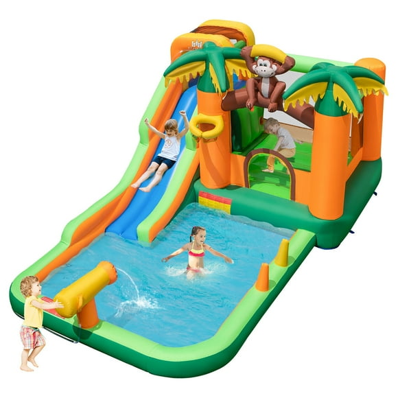 Gymax Inflatable Water Slide Park Monkey Bounce House Splash Pool without Blower