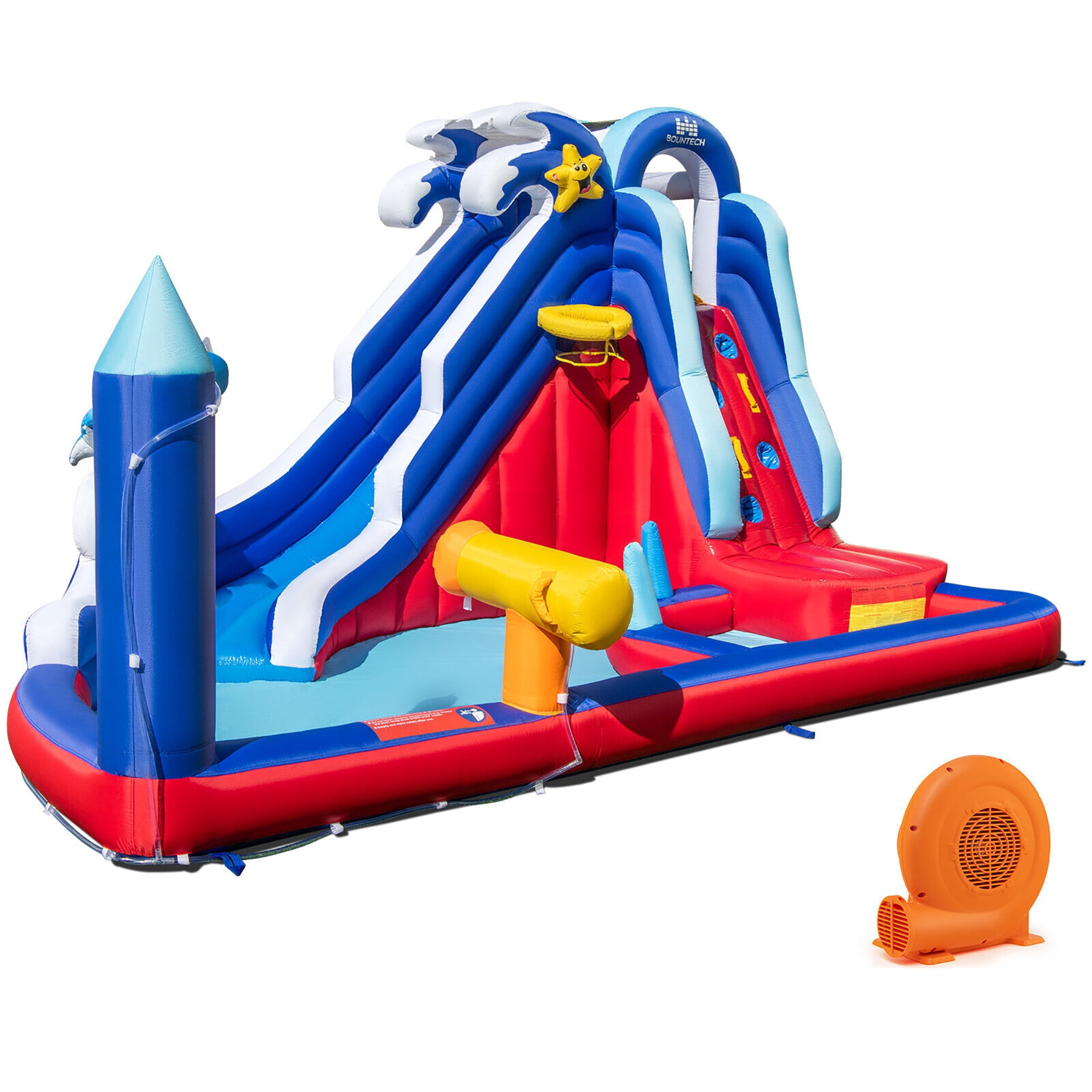 Gymax Inflatable Water Slide Park w/680W Blower Slide 2 Splash Pools Climbing Wall