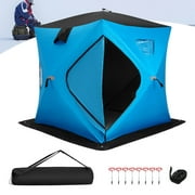 Gymax Insulated Pop-up Ice Fishing Tent Portable 2 Person Ice Shanty w/ Air Vents Blue