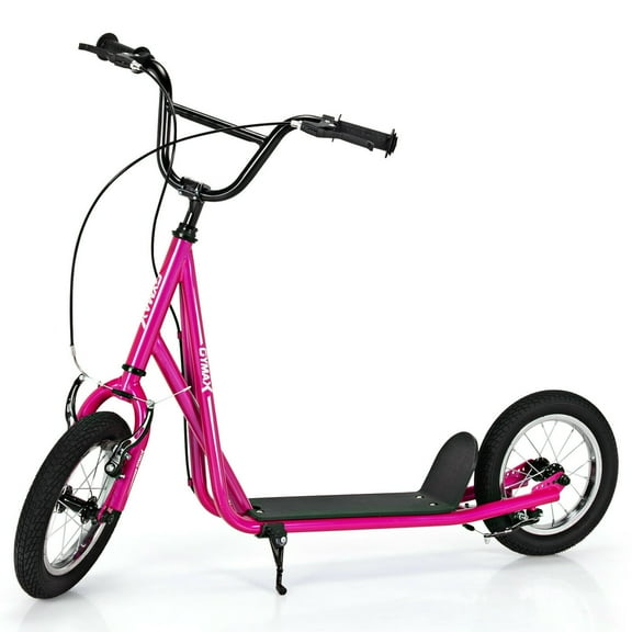 Gymax Kick Scooter Carbon Steel Frame W/12'' Air Filled Wheel Youth Kids Pink