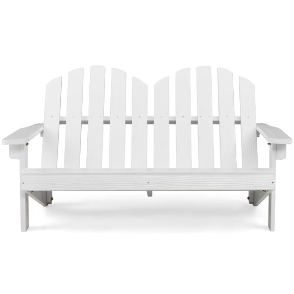 Gymax Kid Adirondack Chair Solid Wood Loveseat Backrest Arm Rest for 2 Person Patio White
