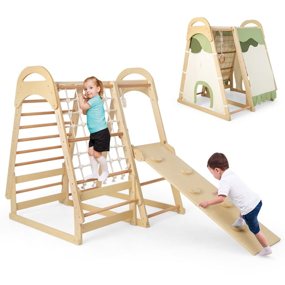 Gymax Kid's Climbing Toy w/ Slide Climbing Net Climbing Rock Removable Tent