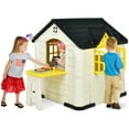 thumbnail image 1 of Gymax Kid's Playhouse Games Cottage w/ 7 PCS Toy Set & Waterproof Cover Yellow, 1 of 9