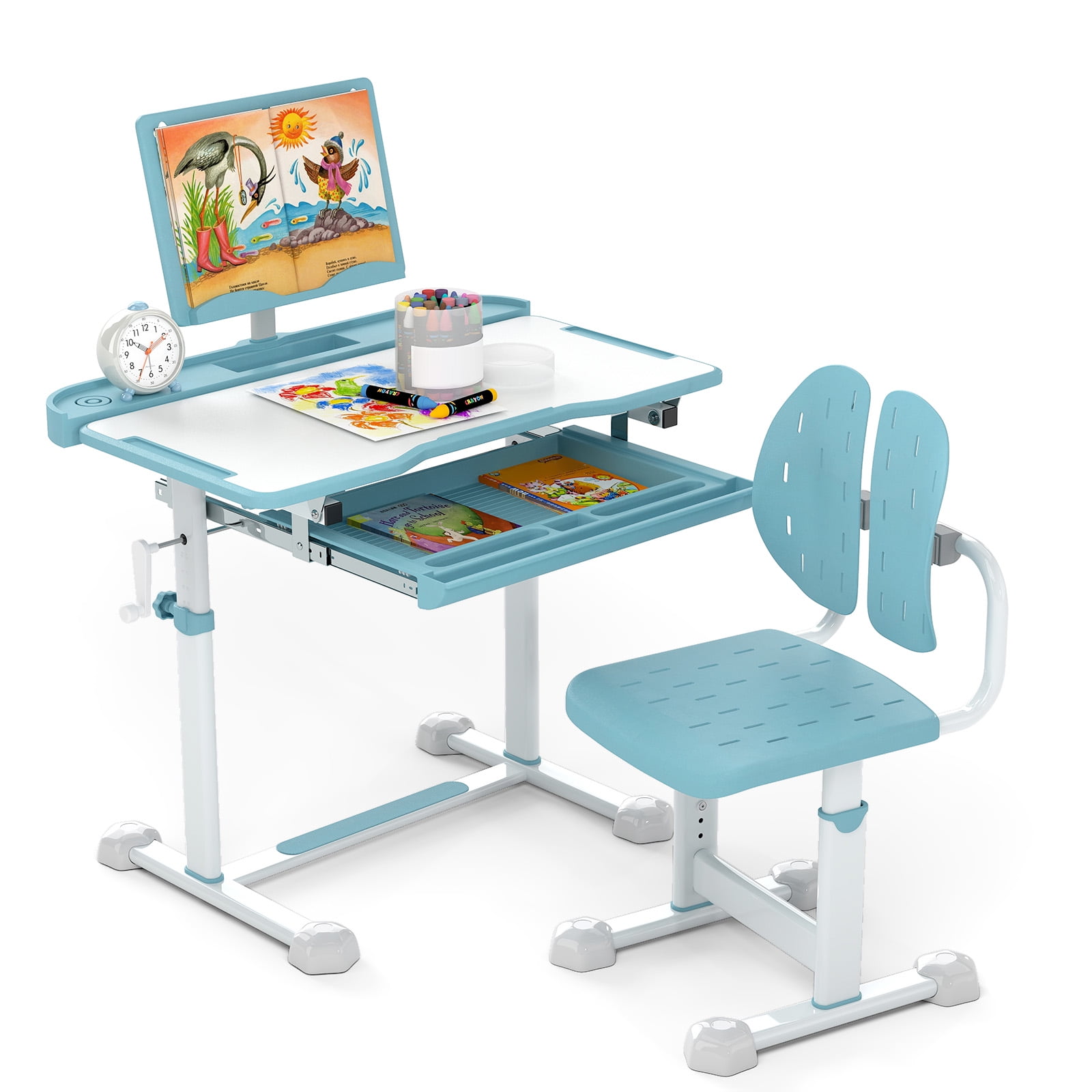Gymax Kid's Study Desk & Chair Set w/Tilt Desktop Book Stand