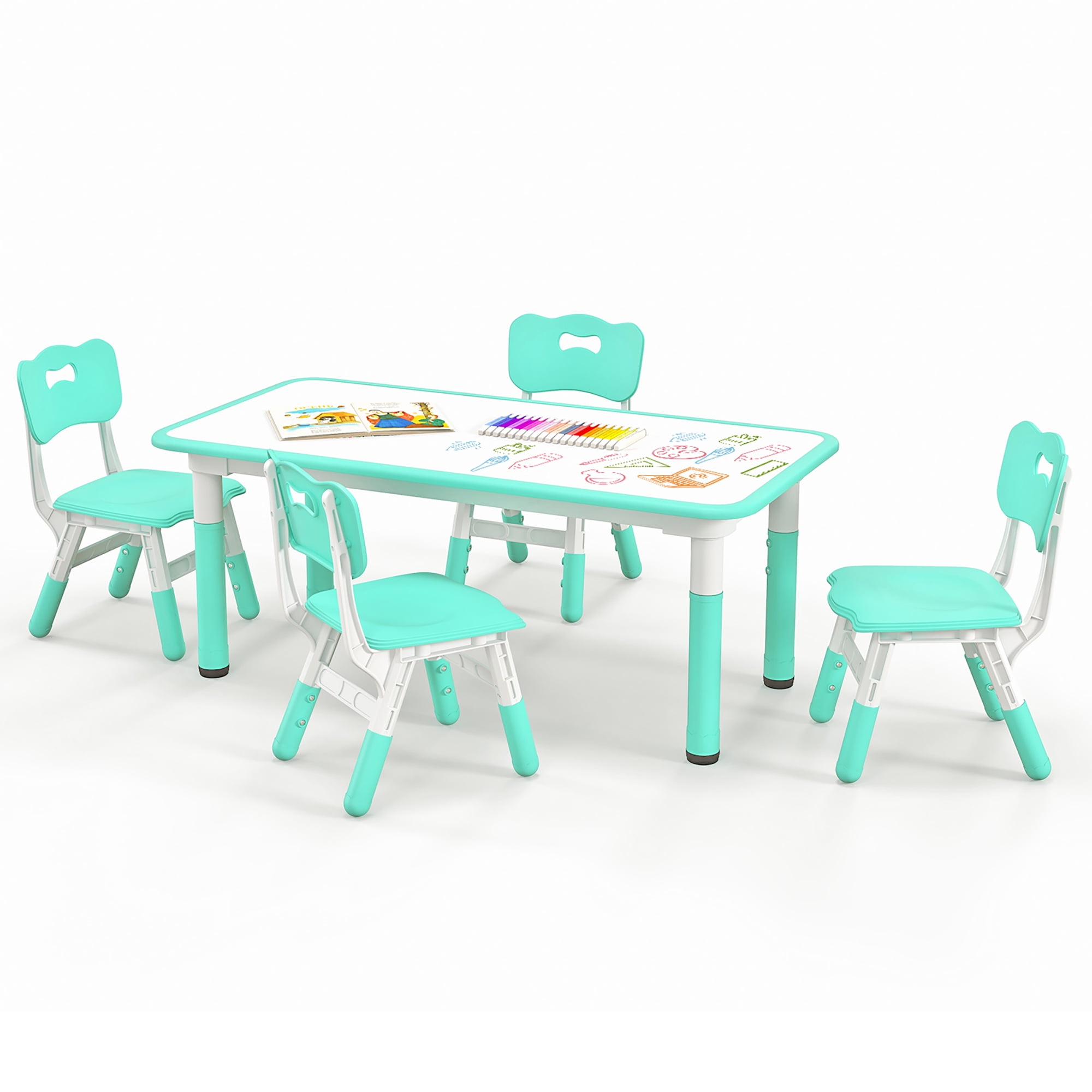 Gymax Kids Activity Table and 4 Chairs Set, Height Adjustable, Eating ...