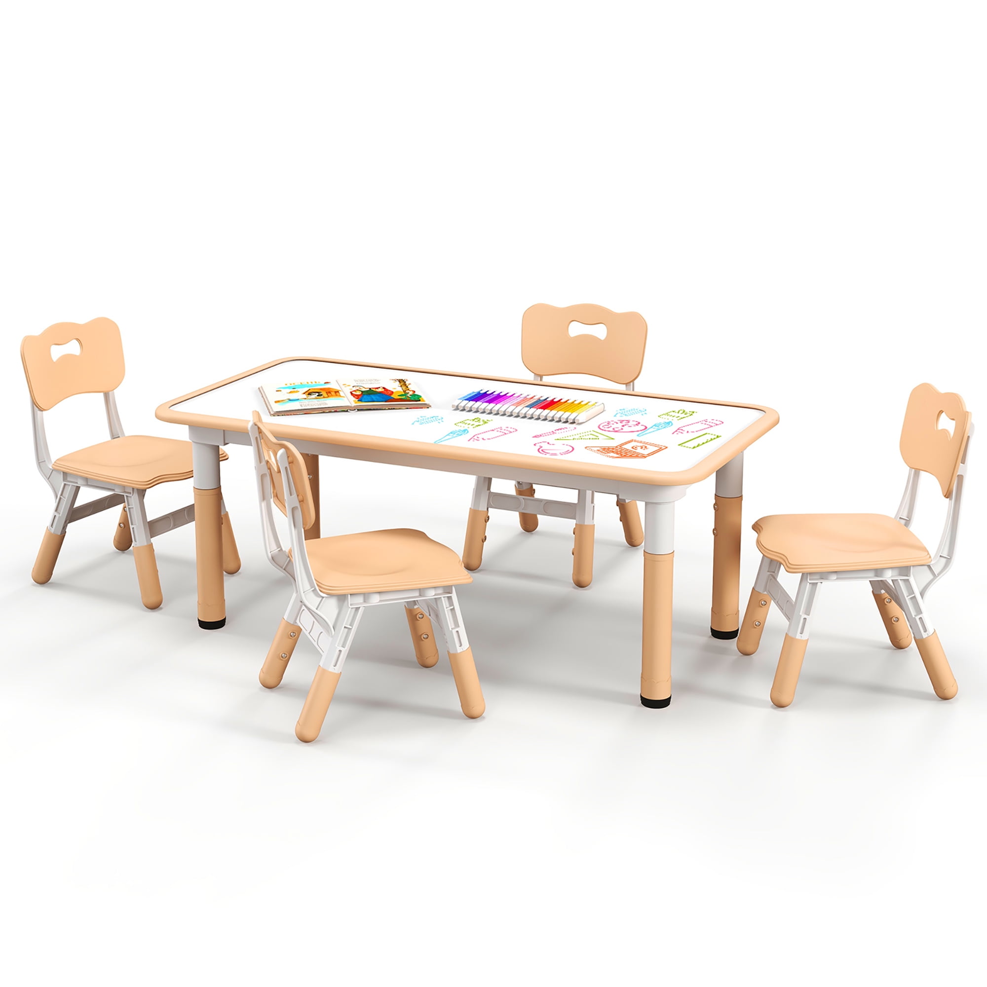 Gymax Kids Height Adjustable Table and 4 Chairs Set with Graffiti ...