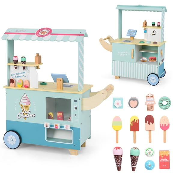 Gymax Kids Ice Cream Cart w/ Vending Machine & Ice Cream Maker Toys Display Stand Cyan