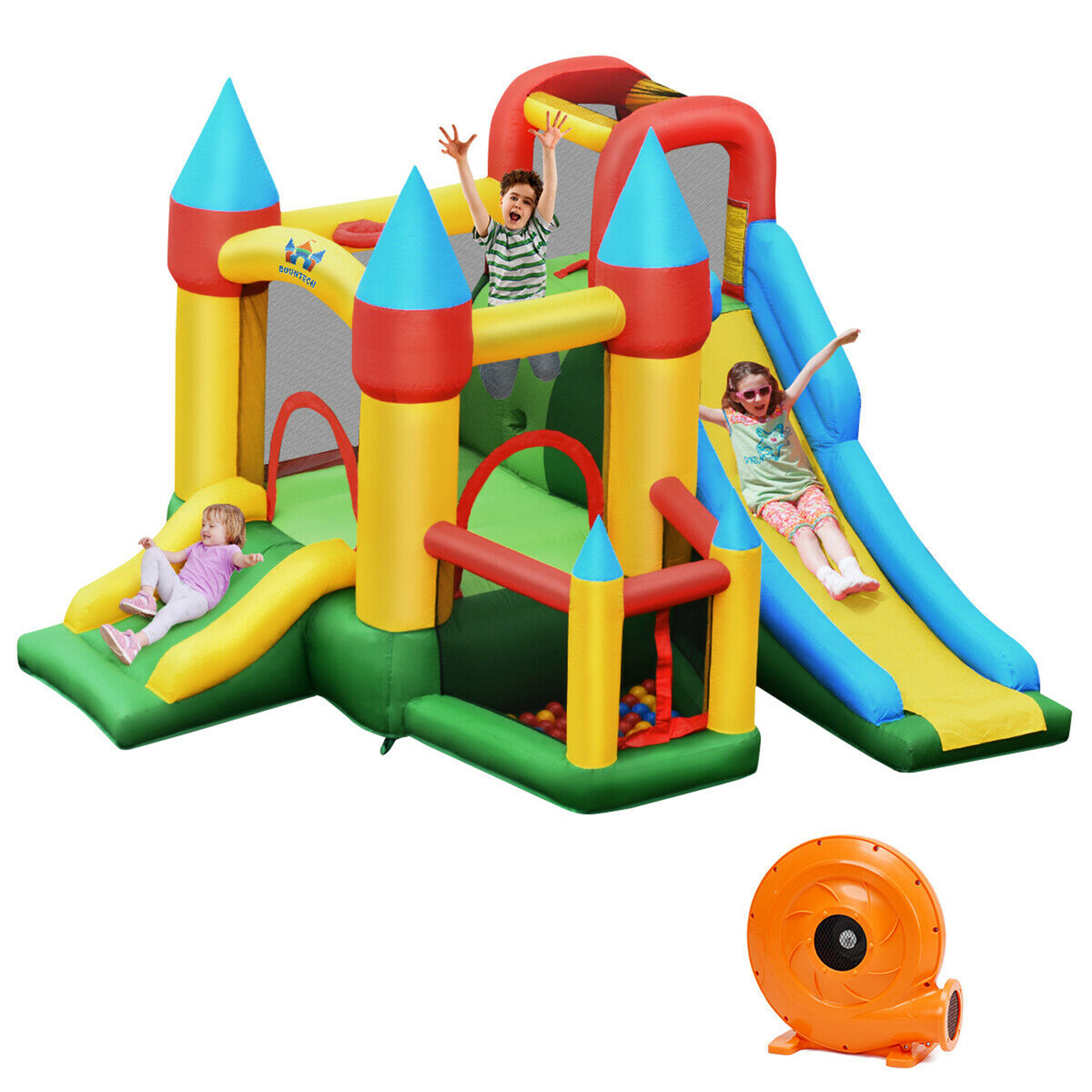 Gymax Kids Inflatable Bounce House Jumping Dual Slide Bouncer Castle W/ 780W Blower - image 1 of 10