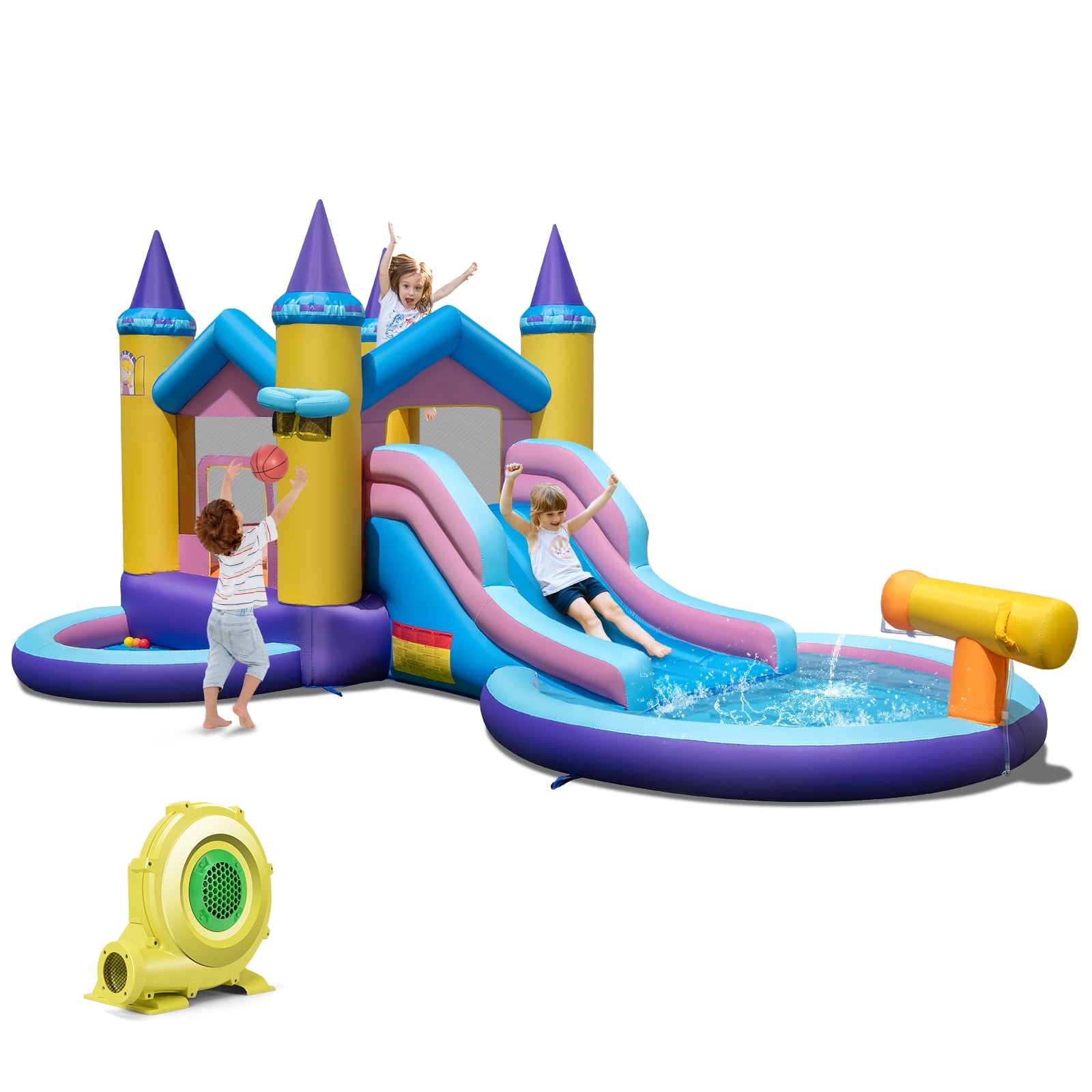 Gymax Kids Inflatable Water Slide w/ Slide Splash Pool Water Cannon w/ 735W Blower