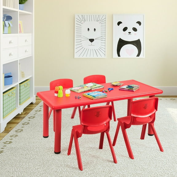 Gymax Kids Learn and Play Table Plastic Rectangular Playroom Kindergarten Home, Red
