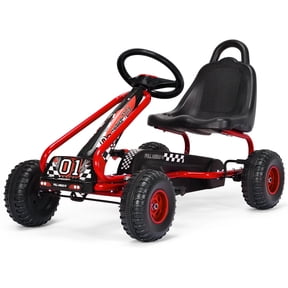 Gymax Kids Pedal Go Kart 4 Wheel Ride On Toys w/ Adjustable Seat & Handbrake Red