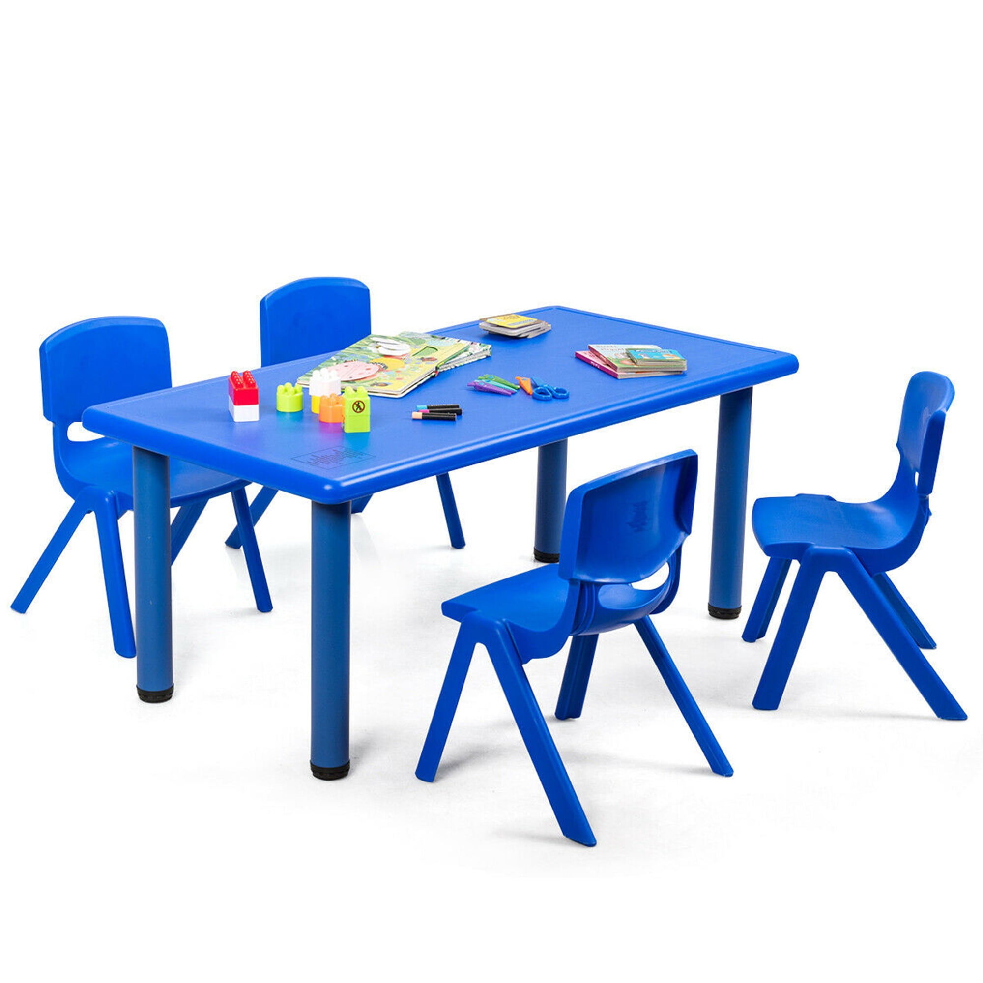 Gymax Kids Plastic Table and Stackable Chairs Set Indoor Outdoor