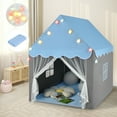thumbnail image 1 of Gymax Kids Playhouse Tent Large Castle Fairy Tent Gift w/Star Lights Mat Blue, 1 of 9