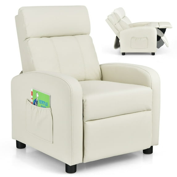 Gymax Kids Recliner Chair Adjustable Leather Sofa Armchair w/ Footrest Side Pocket Beige