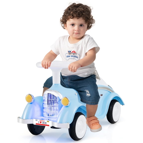 Gymax Kids Ride on Push Car w/ Steering Wheel Horn & Light Under Seat Storage Blue