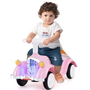 Gymax Kids Ride on Push Car w/ Steering Wheel Horn & Light Under Seat Storage Pink