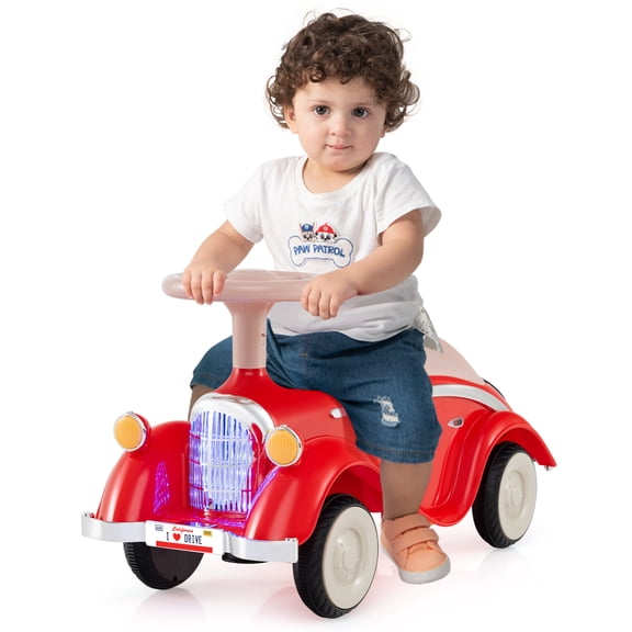 Gymax Kids Ride on Push Car w/ Steering Wheel Horn & Light Under Seat Storage Red