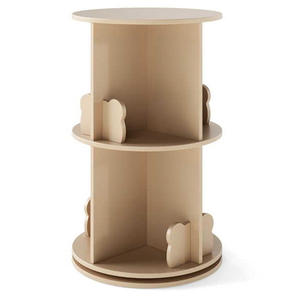 Gymax Kids Rotating Bookshelf Round Spinning Corner Bookcase w/Bear Baffles Coffee