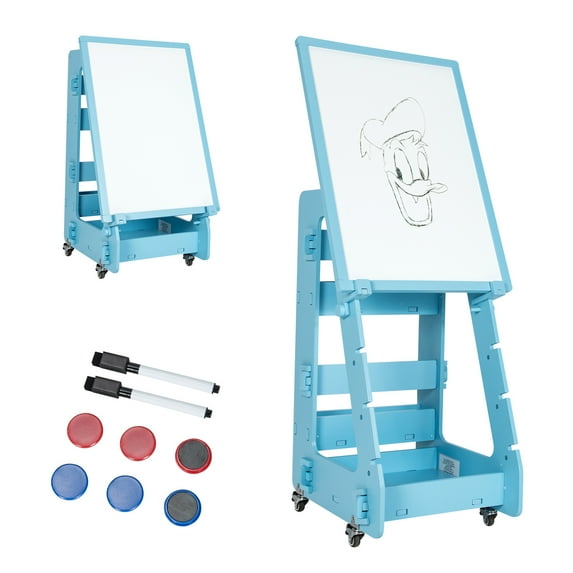Gymax Kids' Standing Art Easel Dry-Erase Board Double Sided Chalkboard Blue