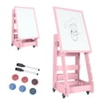 thumbnail image 1 of Gymax Kids' Standing Art Easel Dry-Erase Board Double Sided Chalkboard Pink, 1 of 10