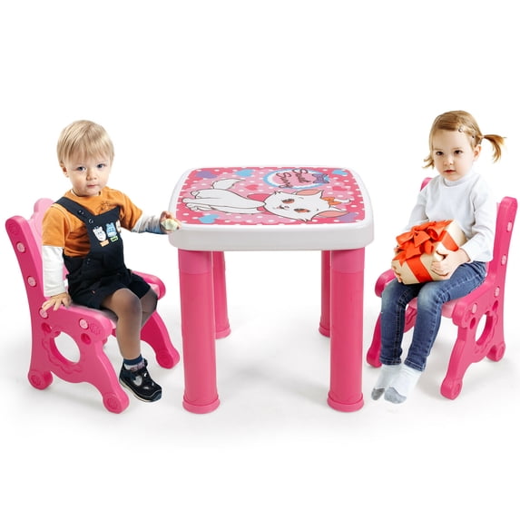 Gymax Kids Table & 2 Chairs Set Adjustable Activity Play Desk w/Storage Drawer Pink