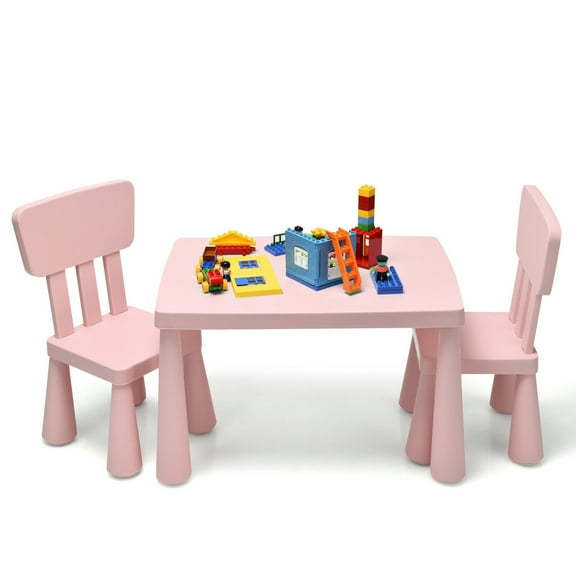 Gymax Kids Table & 2 Chairs Set Toddler Activity Play Dining Study Desk Baby Gift Pink