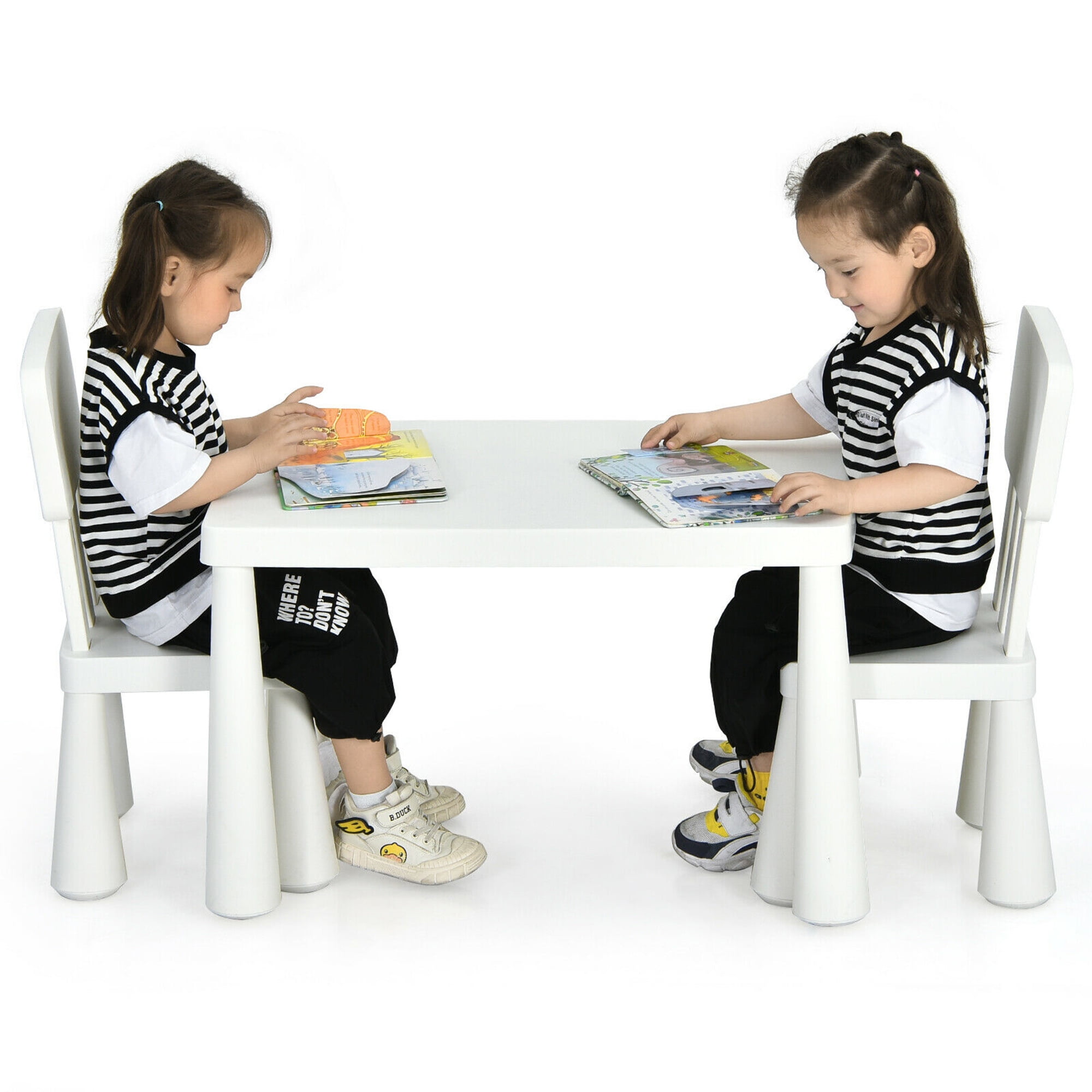 Gymax Kids Table & 2 Chairs Set Toddler Activity Play Dining Study Desk Baby Gift White