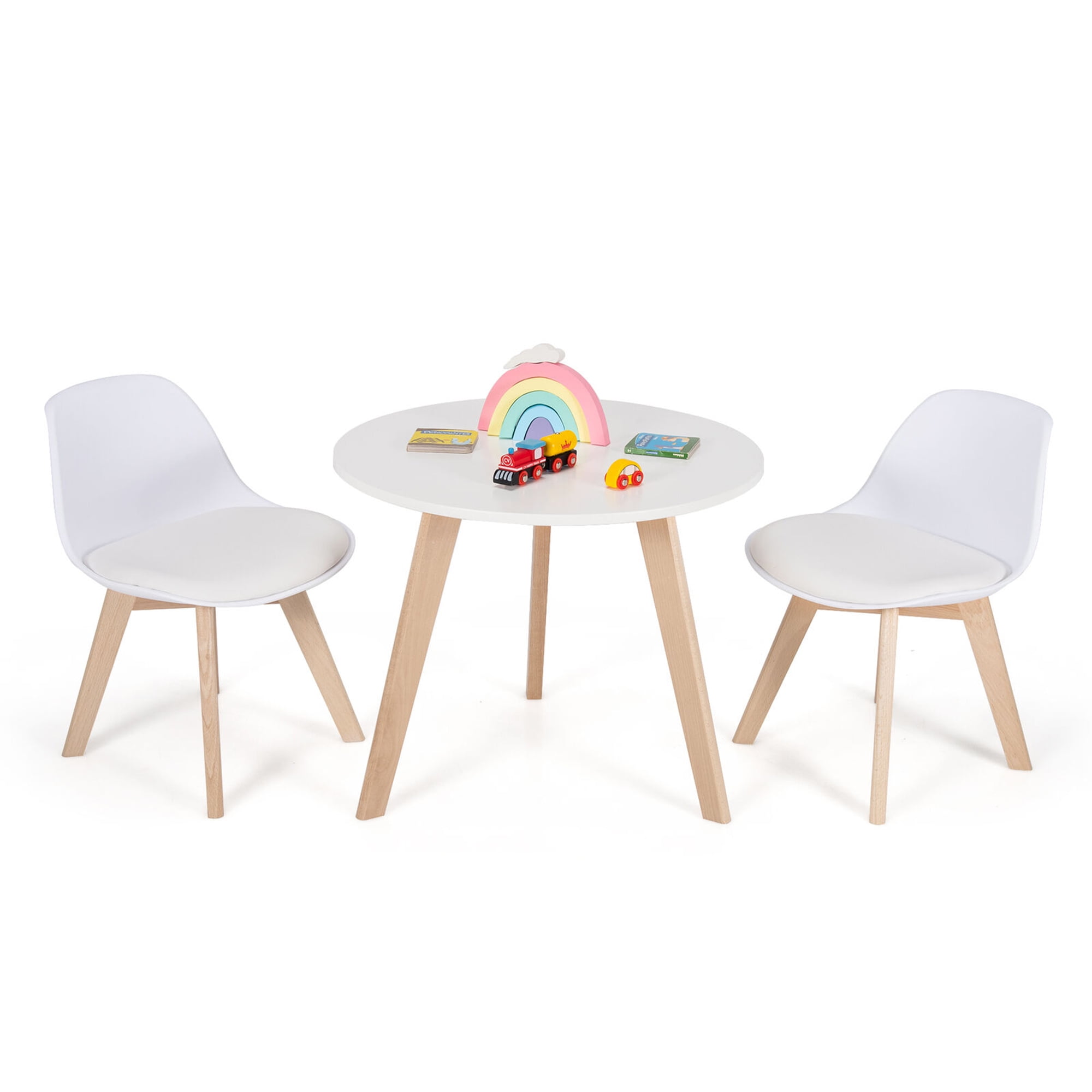 Gymax Kids Table & 2 Chairs Set Modern Activity Play Table w/Beech Leg Cushion
