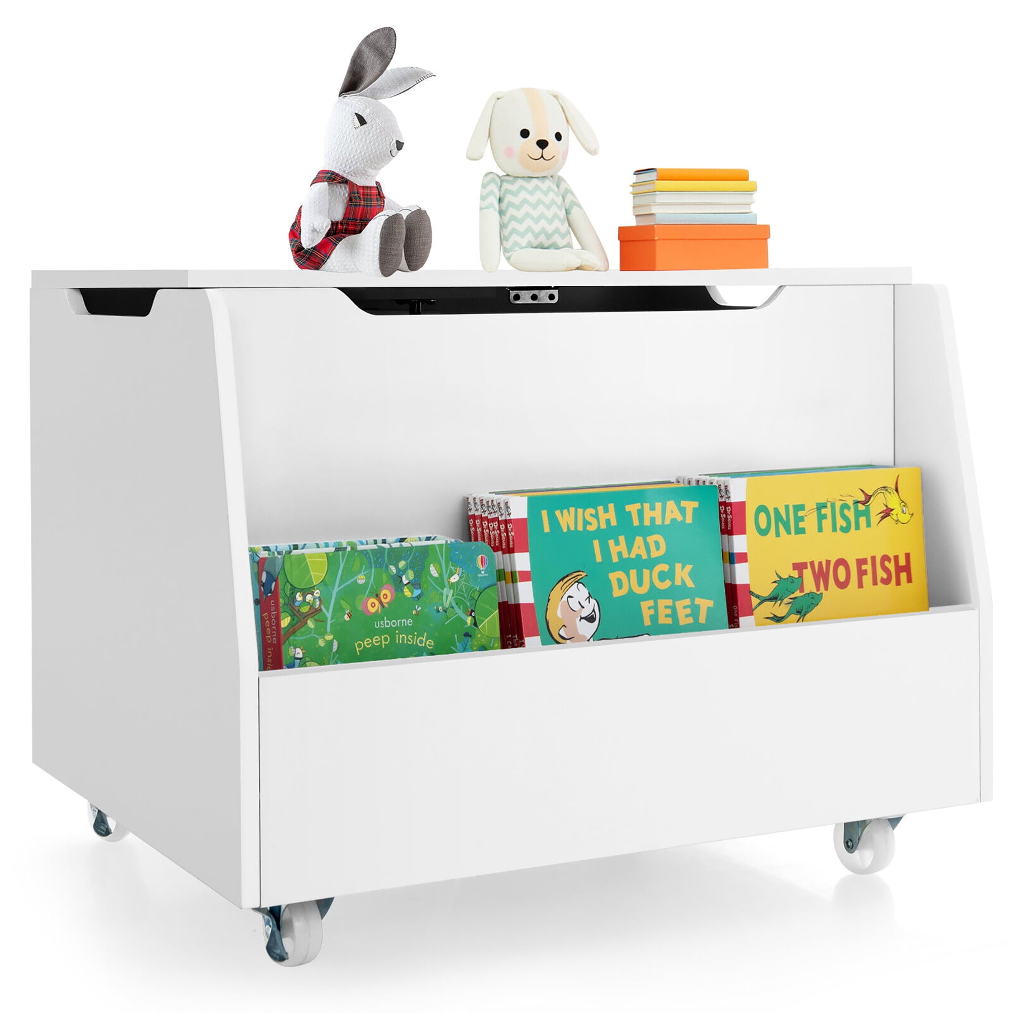 Gymax Large Wooden Kids Toy Box with Bookshelf, Storage Chest Bench
