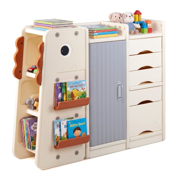 Gymax Kids Toy Storage Organizer Dinosaur Toy Chest w/5 Removable Bins 1 Cabinet