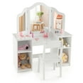 thumbnail image 1 of Gymax Kids Vanity 2 in 1 Princess Makeup Desk & Chair Set Safe Tri-fold Mirror White, 1 of 9