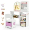 thumbnail image 1 of Gymax Kids Vanity Set Princess Girls Makeup Vanity Desk w/ 3-Color LED Lighted Mirror White, 1 of 10