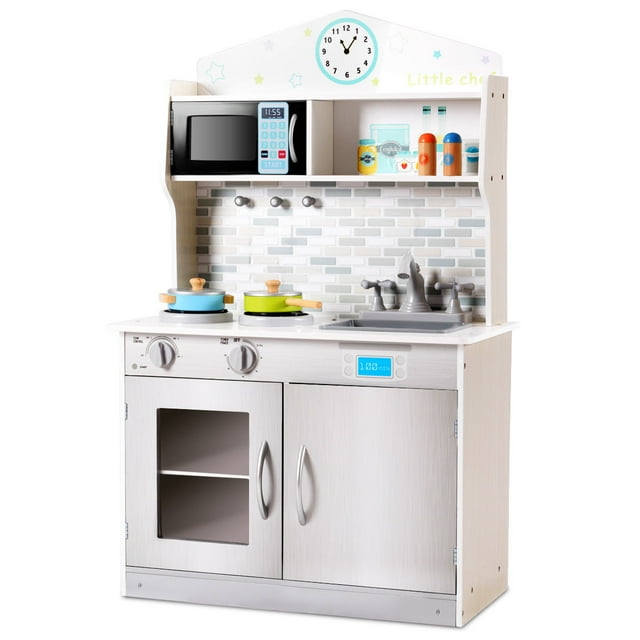 Gymax Kids Wooden Pretend Cooking Playset Cookware Play Set Kitchen Toys Gift